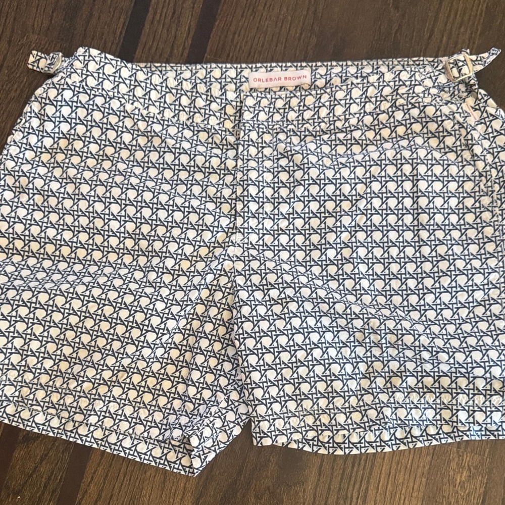 Orlebar Brown navy and White Patterned Swim trunks
